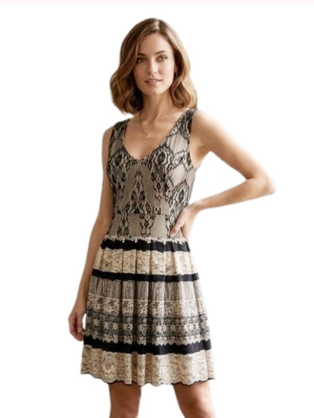 Paper Doll Dress Lace and Pleats Sleeveless Black Size 7